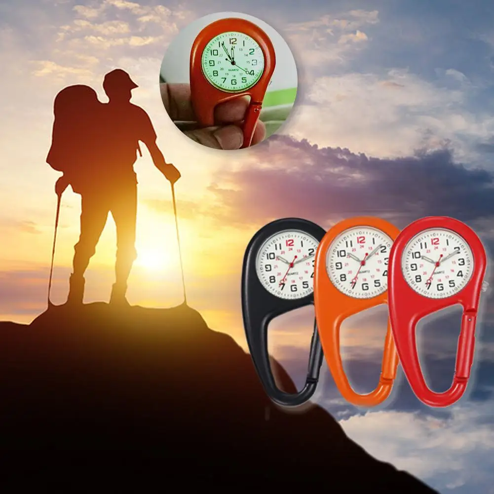 Outdoor Luminous Hiking Buckle Watch Luminous Clip-On Hanging Watch Carabiner Climbing Backpack Multifunctional Pocket N0M5