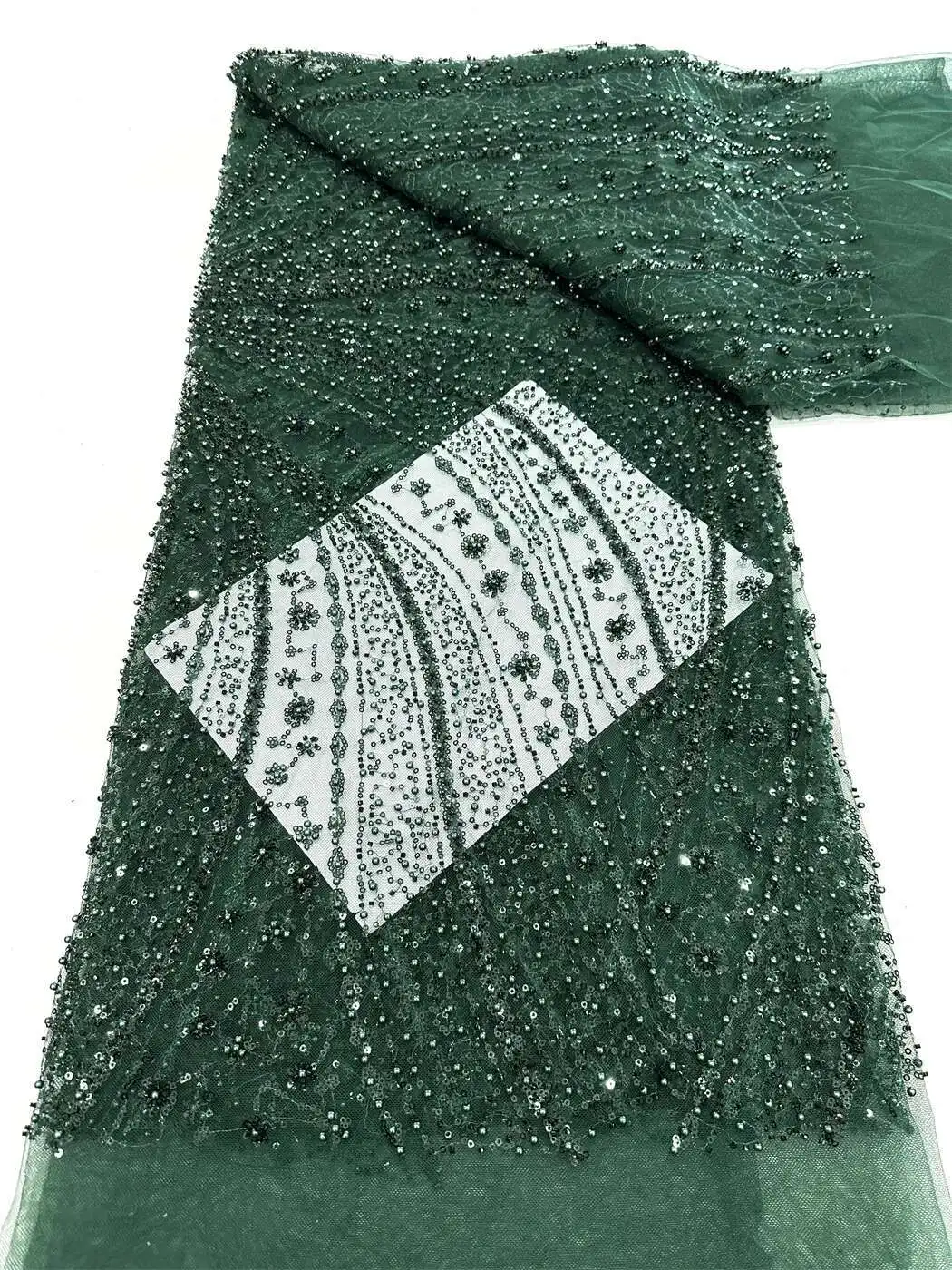 

2025 5 Yards Luxury High-end Beaded Fabric Heavy Sequins Embroidery Fabric Fashion French Tulle Mesh Lace Fabric for Wedding