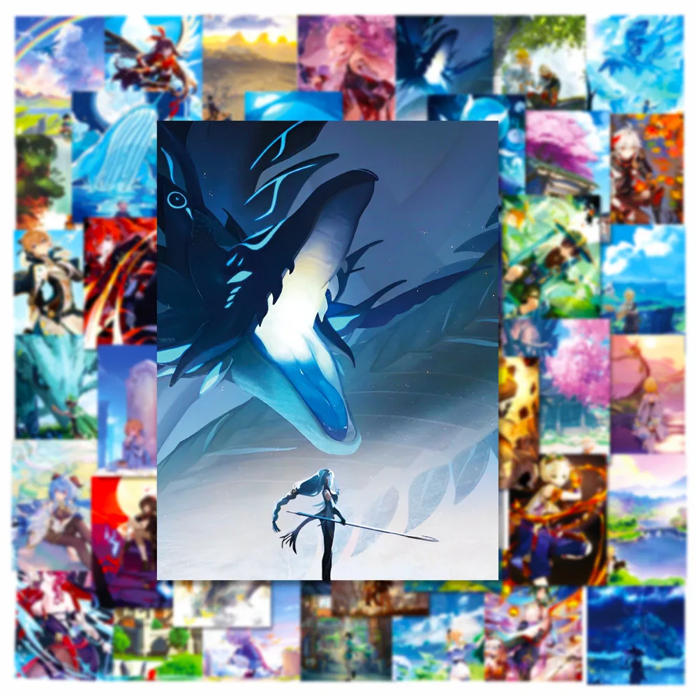 50PCS Cartoon Genshin Impact Sticker Graffiti iPad Luggage Laptop Car Computer Pattern Scrapbook Toy Decoration