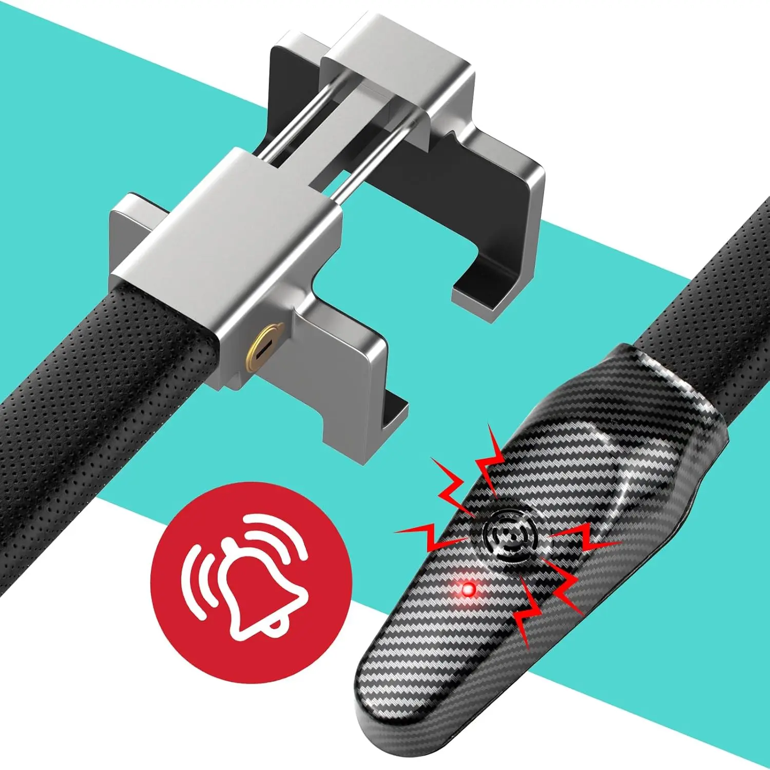 قفل عجلة قيادة مضاد للسرقة مع منبه، قفل أمان للسيارة مناسب عالميًا، فولاذ مقاوم للصدأ عالي التحمل، مفتاحين، أسود #4