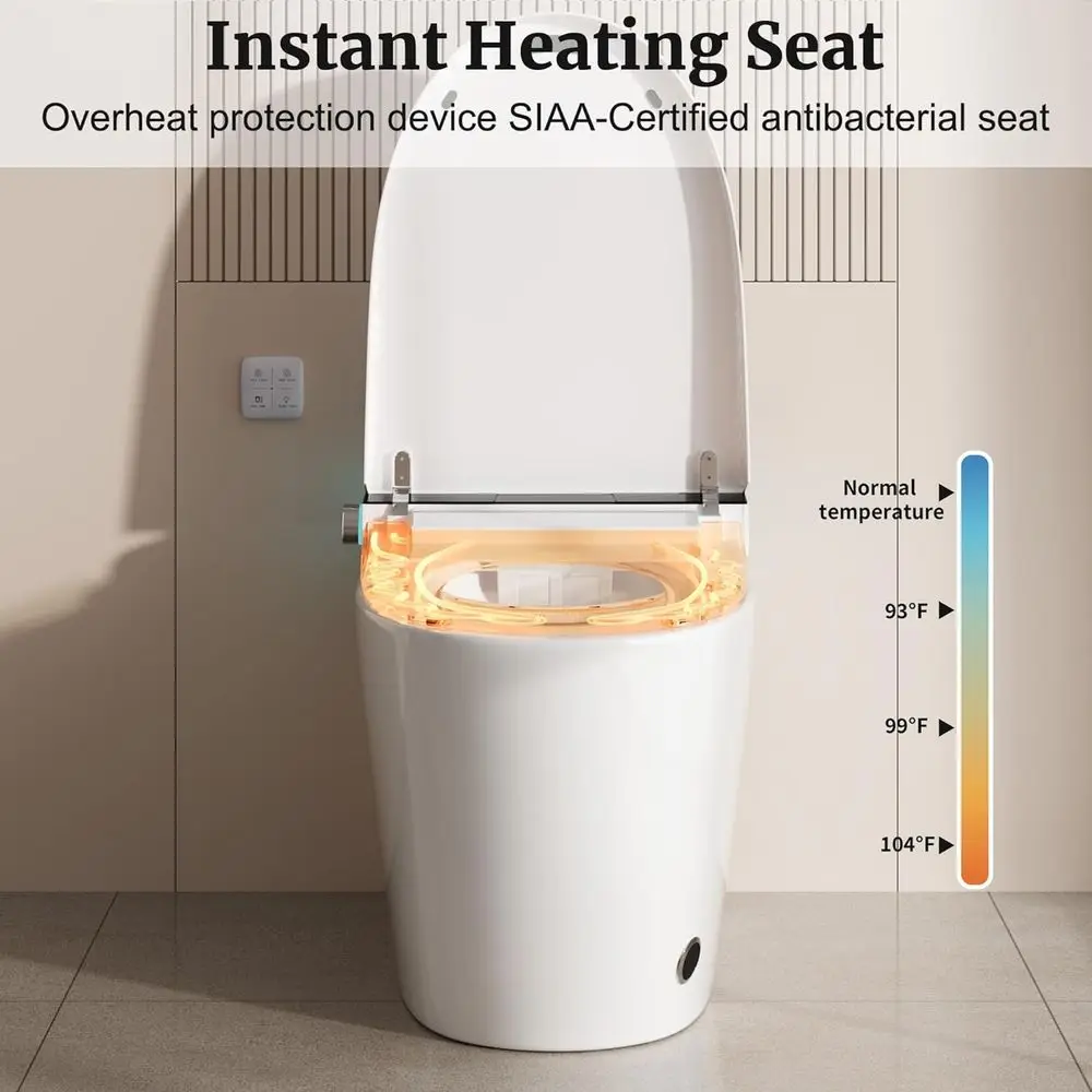 Smart Toilet with Elongated Heated Seat, Auto lush, Manual Sot-Close Seat & Lid, Night Light, Electric TanklToilets with Dual lu view 6