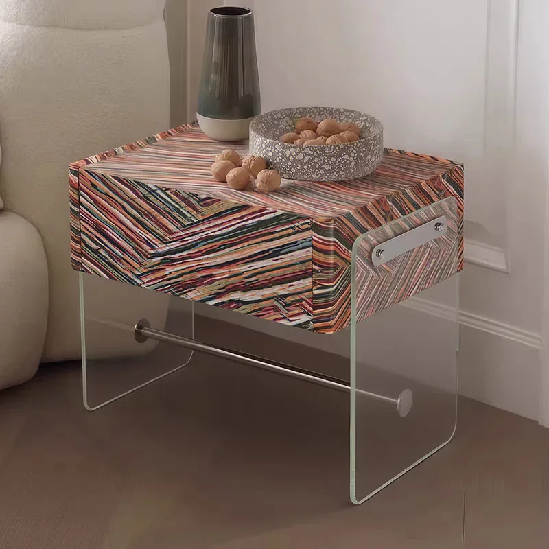 Modern high-end Italian bedroom round square designer acrylic bedside table bedside cabinet locker chest cabinet