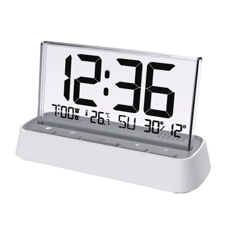 ABVC Table Desk Clock With Digital Display Electronic Alarm Clock Dual Alarms Date Temp Large Display For Home And Office Use