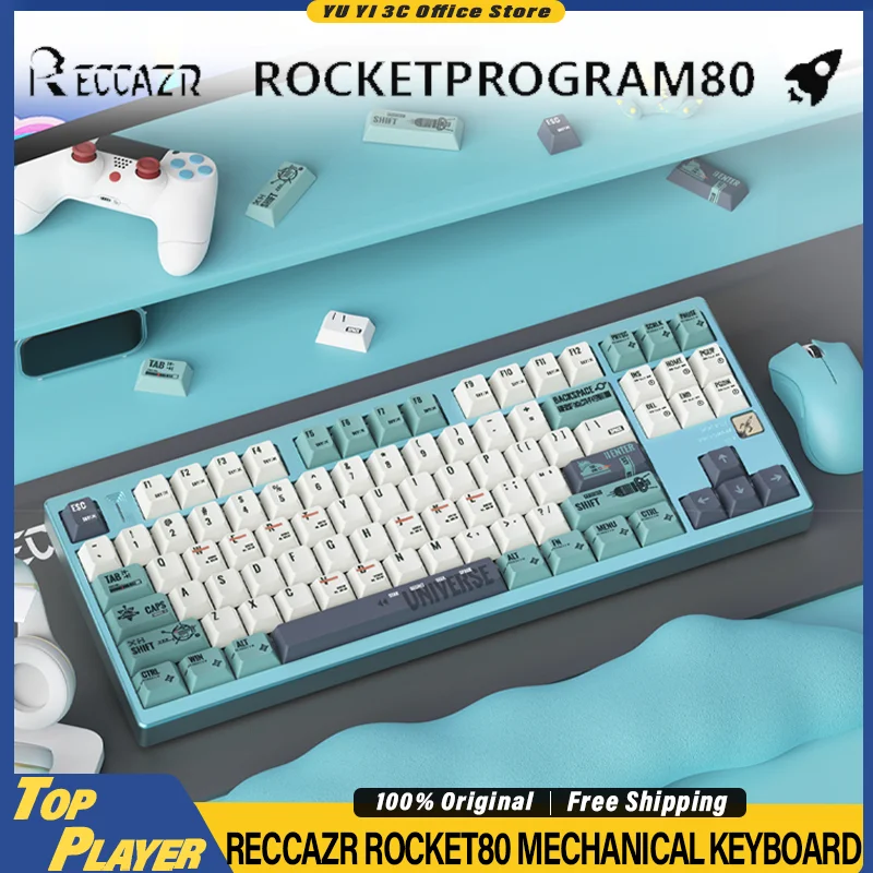 RECCAZR ROCKET80 Mechanical Keyboard CNC Aluminum Anodizing Support QMK VIA RGB Customized Switch Hot Swappable BT 2.4G Wireless