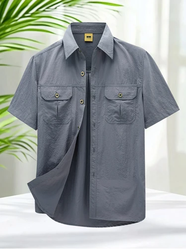 Imagen 2 del producto Camisas con botones para hombre, camisa informal ligera de secado rápido para exteriores, camisetas de senderismo, camisas de manga corta para hombre, transpirables y suaves al tacto