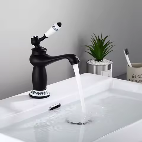 Retro European Bathroom Basin Faucets Gold Mixer Tap Ceramic Decoration Plating Chrome Single Handle Hot And Cold Deck Mounted