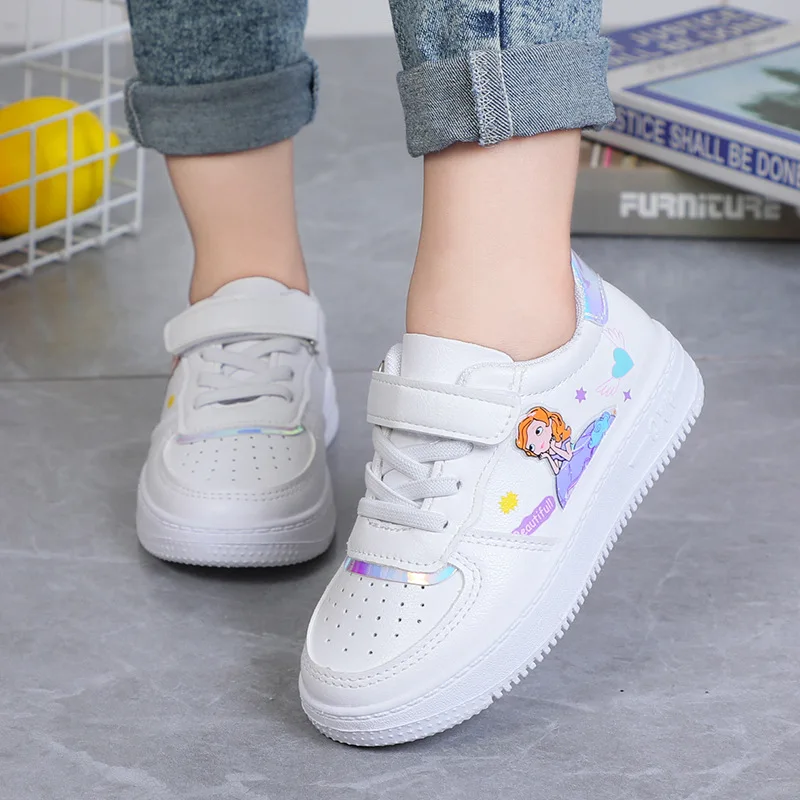 Disney Ariel Princess Kids Tennis Sneakers Children Running Girls Sport Shoes Pink White Breathable Hook Loop Boy Child Sneakers