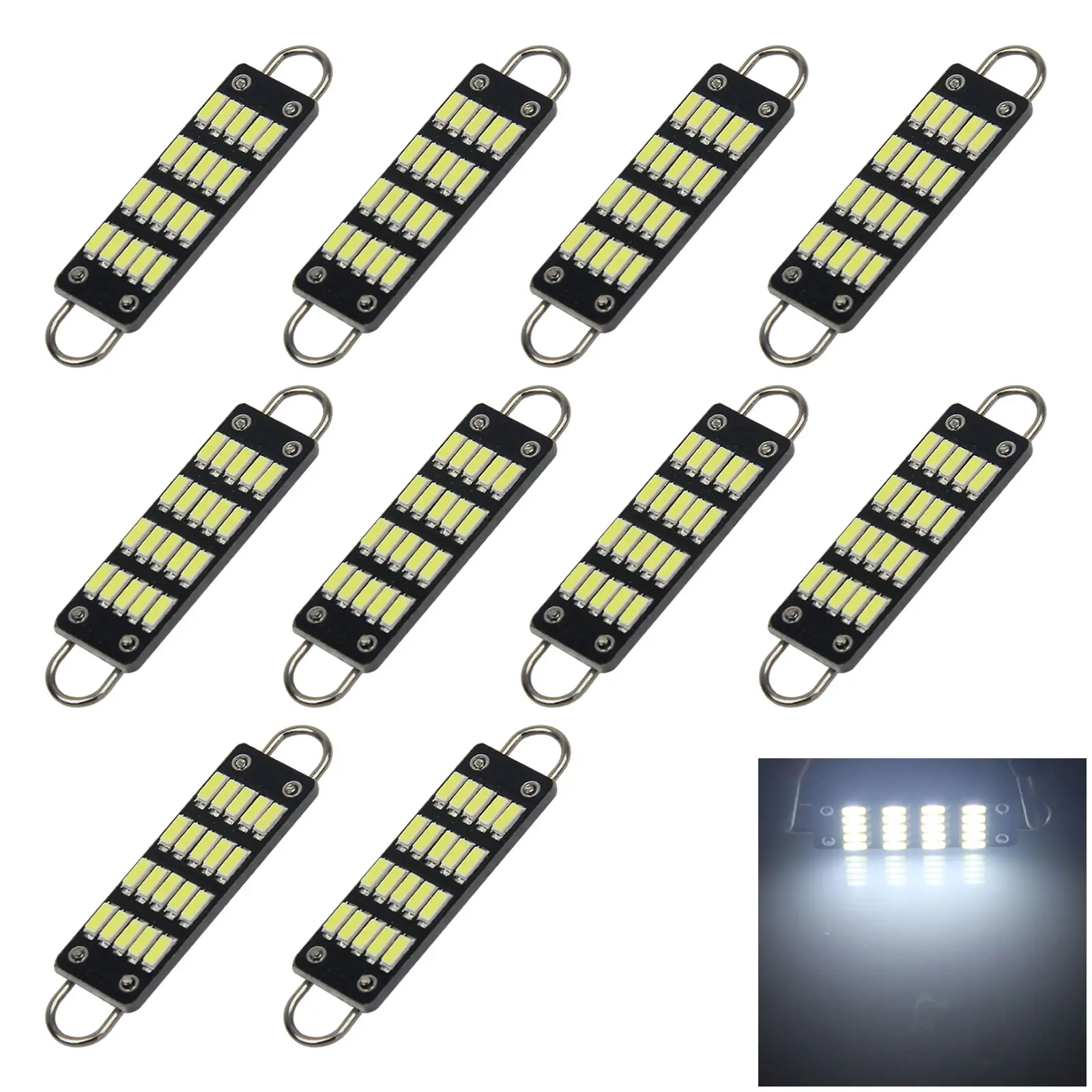 10x Beyaz OTOMATİK Sert Döngü Festoon Lamba Kubbe Işık 20 4014 SMD LED 560 570 Z2676