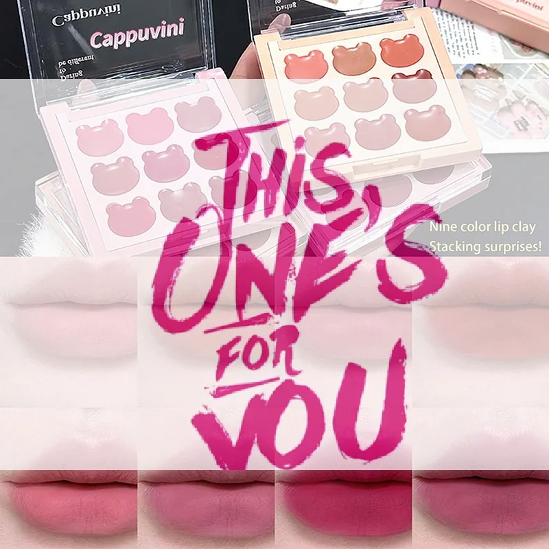 Cappuvini 1 pz Palette di Mousse Labbra Effetto Velluto Design Orsetto Carino 9 Colori Finitura Opaca Naturale Lunga Durata Rossetto Non Seccante Lip Mud