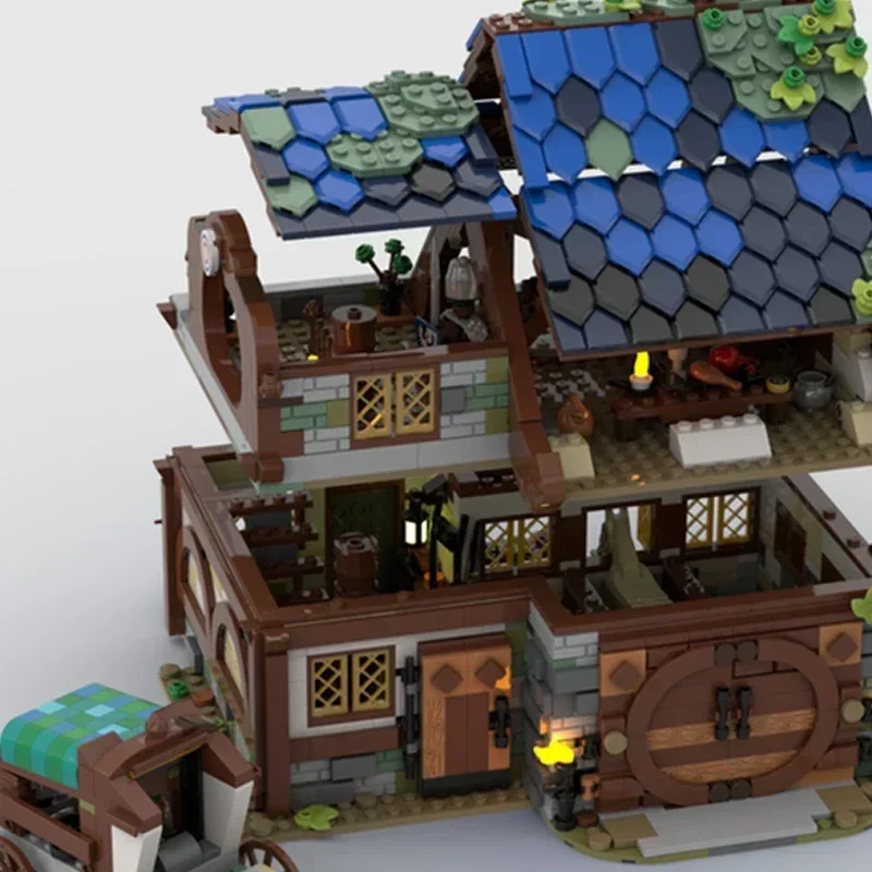 중세 스트리트 뷰 모델 Moc 빌딩 벽돌 안정적인 집 기술 모듈 형 블록 선물 크리스마스 장난감 DIY 세트 조립