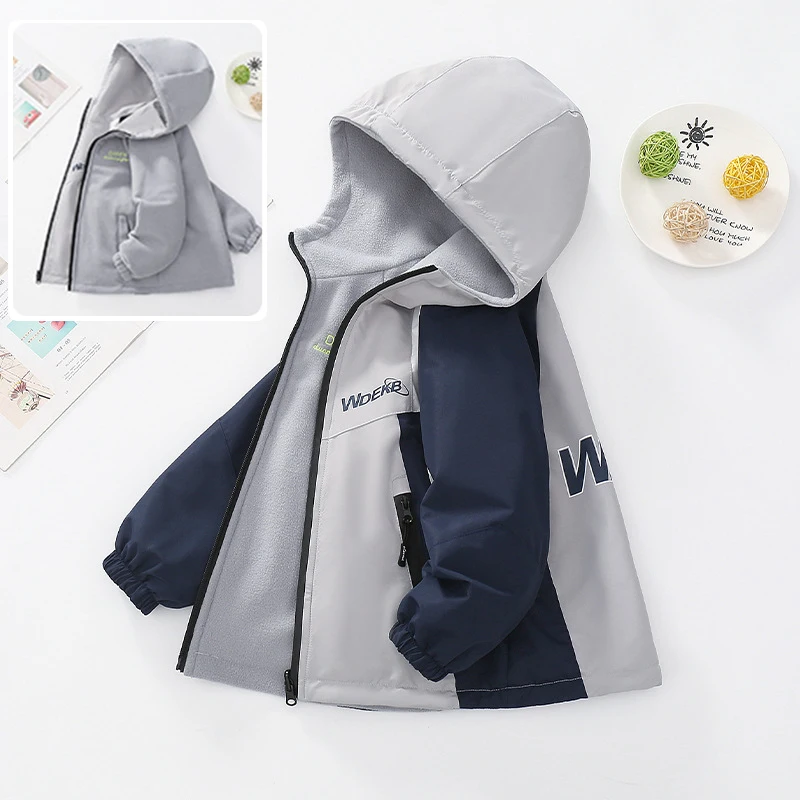 2025 New Autumn Winter Boys Fleece Jacket Double Sided Wear Child Windproof Outerwear Coat for 4-14 Years Teen Outdoor Clothes