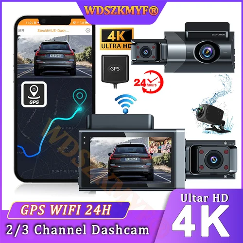 차량용 블랙박스 미니 카메라 대시캠, 2K 와이파이, 1080P DVR, 24 시간 주차 모니터, 루프 녹화 등록기 