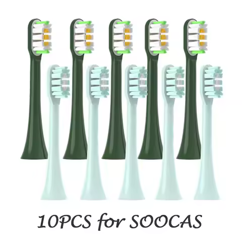 10 PCS Copper Free Replaceable Brush Heads for SOOCAS X3/X3U/X5 Soft DuPont Bristle Mint/VanGo Green Sonic Refills Nozzles