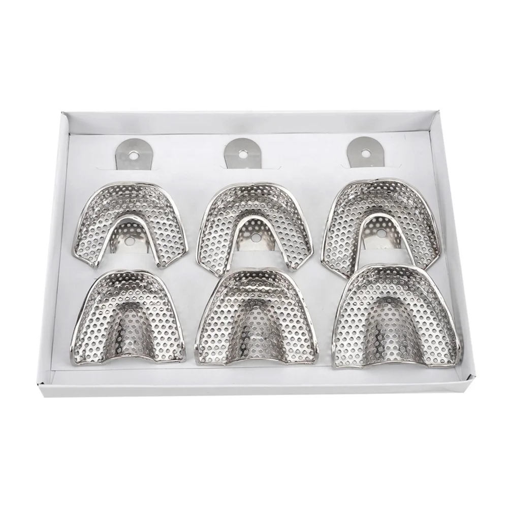 

Set of 6 Dental Autoclavable Metal Impression Trays Stainless Steel Upper Lower Dental Perforated Impression Trays