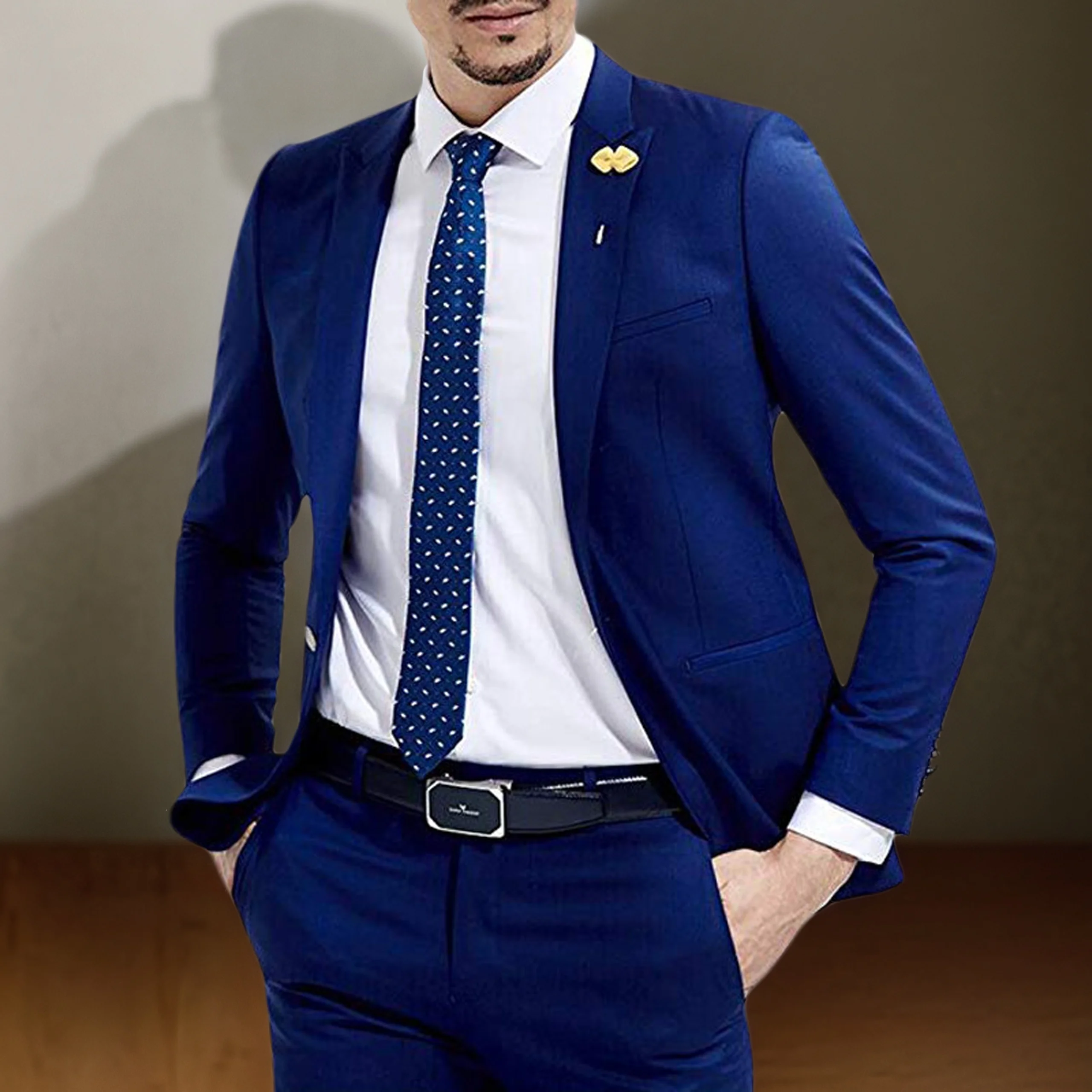Classic 2 Piece Wedding Suits for Men Dark Blue Peaked Lapel Business Male Suit Fashion Formal Tuxedo Jacket Pants Costume Homme