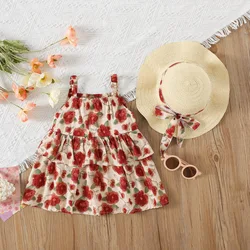 Two Piece Summer Baby Girl Dress With Flower Print Cute Beach Dress Princess Dress With Hat