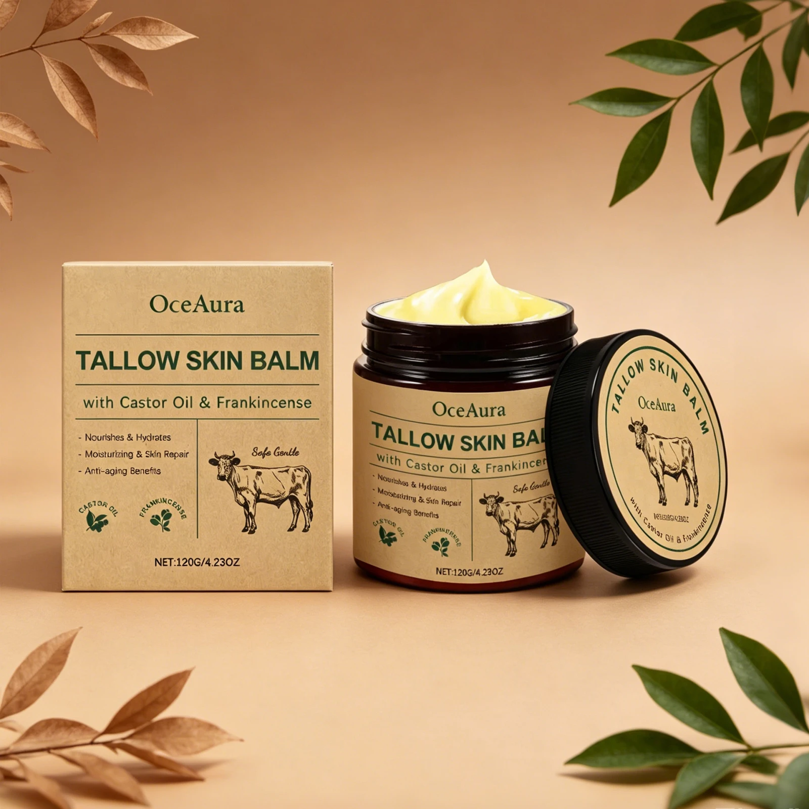 OceAura 120g Beef Fat Moisturizer Moisturizing and Hydrating Daily Care Facial Body Moisturizing Gentle and Soothing