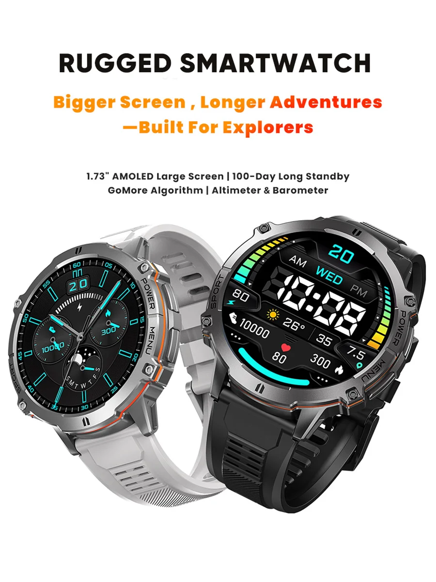 2026 Nowy Wojskowy Smartwatch TANK X3 z Baterią 1000mAh, Wodoodporny 10ATM, Do Pływania, GPS, Śledzenie Trasy, 1.75" AMOLED HD, Funkcja Rozmów, Sportowy Smartwatch — zdjęcie produktu 7
