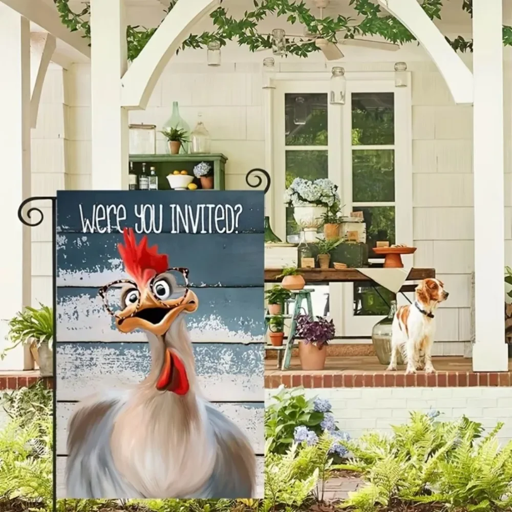 

Необходимо для любителей газонов — винтажный железный лист «Боже ты приглашен» Садовый флаг с сумасшедшей курицей | Причудливая деталь
