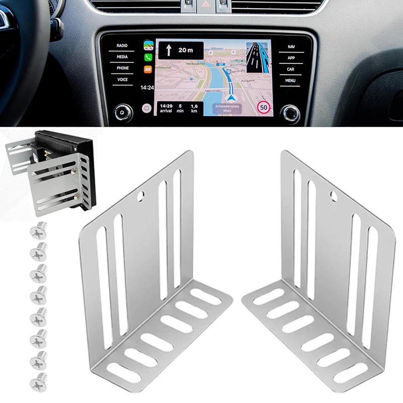 Car Double DIN Installation Kit Mounting Brackets 2PCS with Screws for Audio Fixing Car Double DIN Kit Metal Bracket for Radio