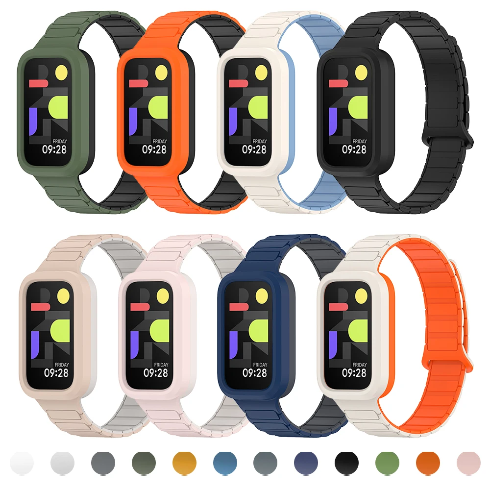 Hülle+Armband für Redmi Band 3 Xiaomi Smart Band 9 Active Schutz Smartwatch Zubehör Magnetische Silikon-Schlaufe Correa Armband