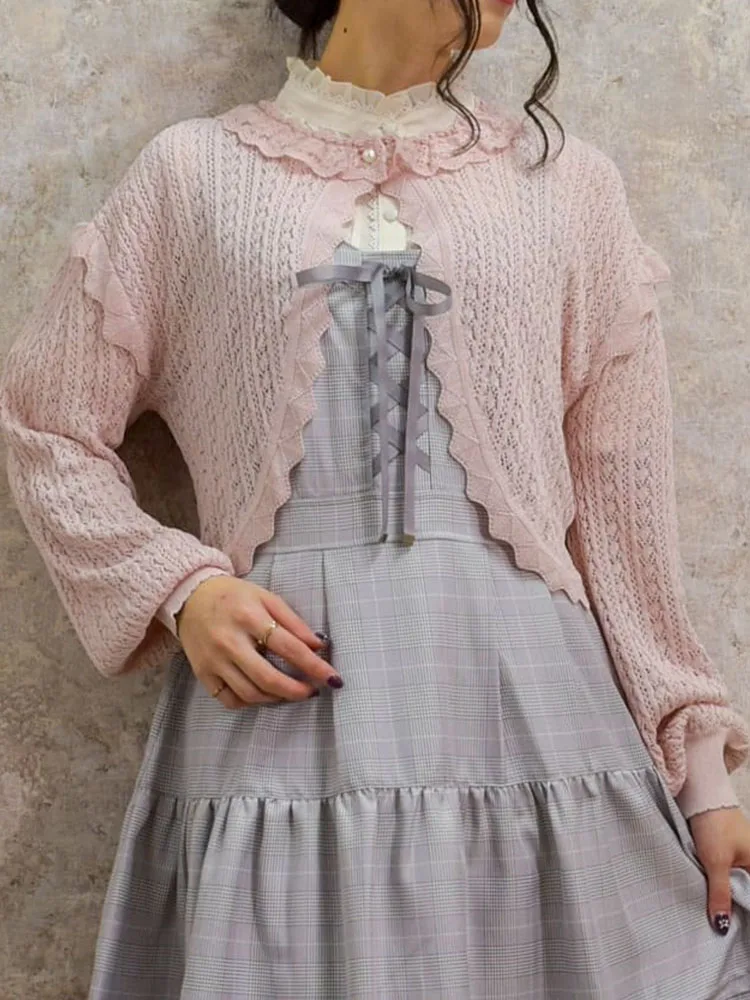 

Axes Femme японский Sle футболка с цветной кружевной отделкой вязаный открытый кардиган женский свитер дышащий легкий ort Sve