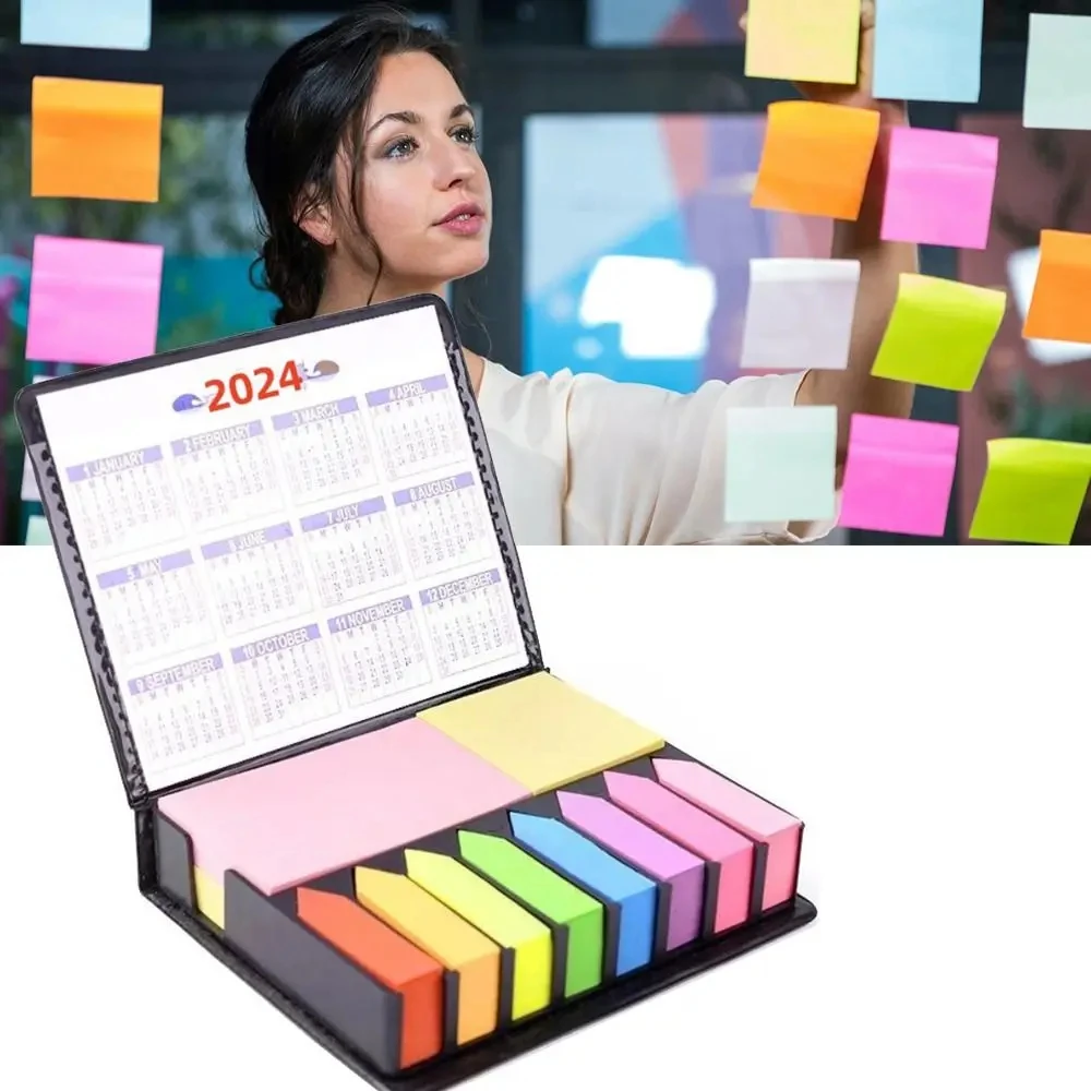 

1 Set of Colorful Convenience Stickers Organization Multi-Color Stickers Set Leather Packaging Box Calendar 2024 and 1000 pages