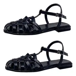 1 Pair Trend Toe Sandals  Round Head Soft-soled Sandals  Retro Woven Toe Cap Sandals