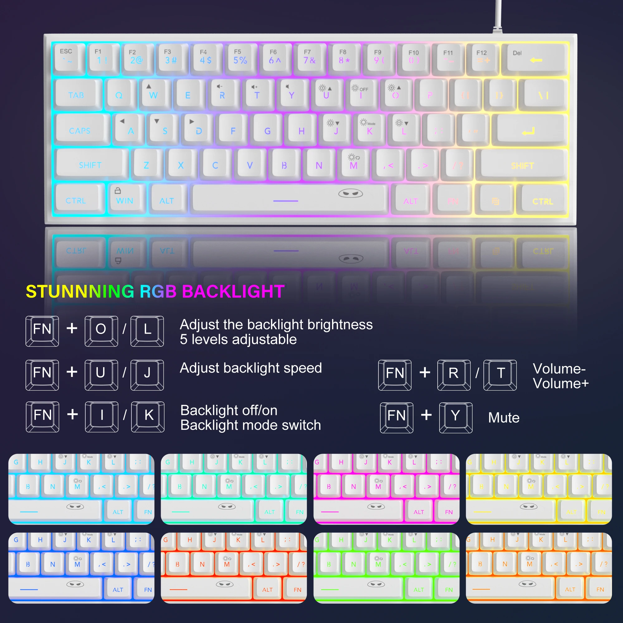 MageGee TS91 60% Compact Wired Keyboard 61 Keys RGB Backlight Small Portable Office Computer Membrane Keyboard For Windows Table