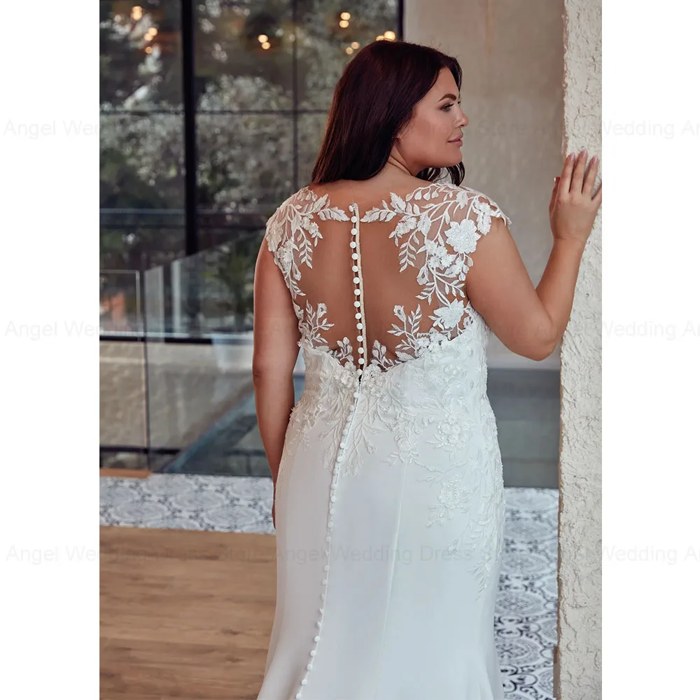 ANGEL Luksusowe Suknie Ślubne Plus Size na Zamówienie 2025 Syrena Dekolt O-Neck Iluzja Koronkowe Aplikacje Długie Suknie Ślubne Vestido de Novia