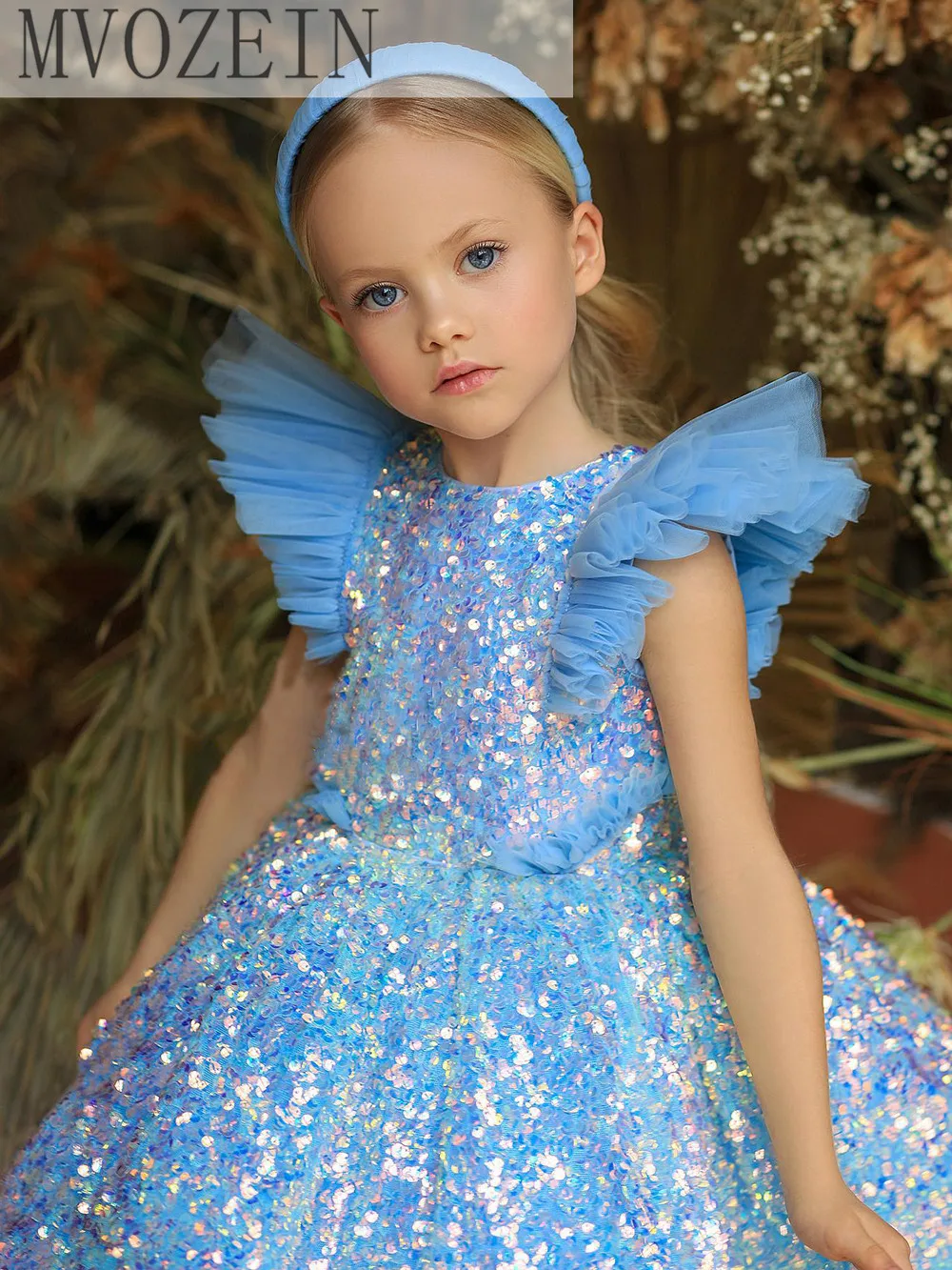 Puffy Glitter Flower Girl Dress Sequin Christmas Girl Dress Knee Length Princess Dress Cute Baby Girl Dress Child Dress