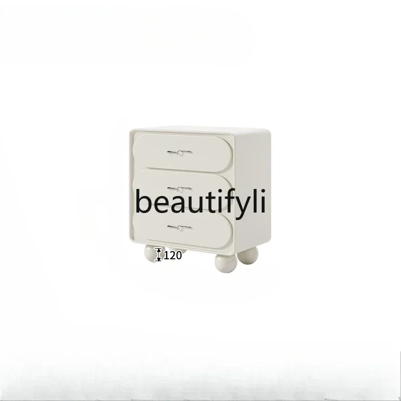 

ls 42Bedside table Cream wind bedroom household, solid wood bedside storage cabinet Locker