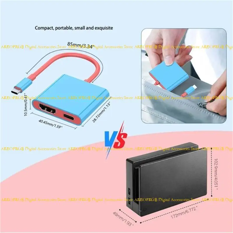 E21E Small USB C إلى محولات HDTV مريحة محطة الإرساء قاعدة 85 ملم كابل
