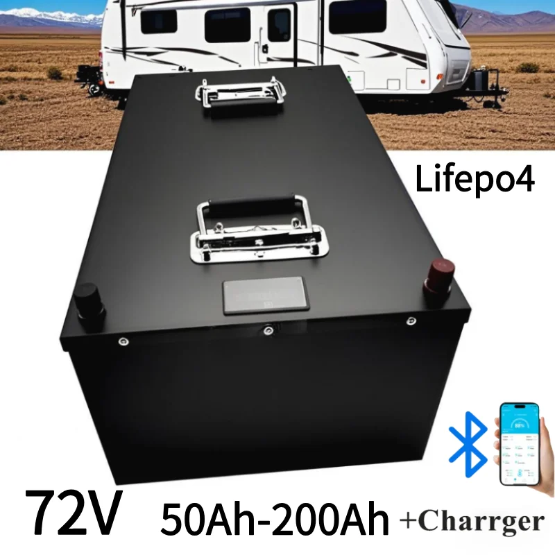 

72v lithium 80Ah100Ah 200Ah 150Ah lifepo4 battery BlueoothBMS deep cycle for 7000W scooter Motorcycle inverter + 10A charger