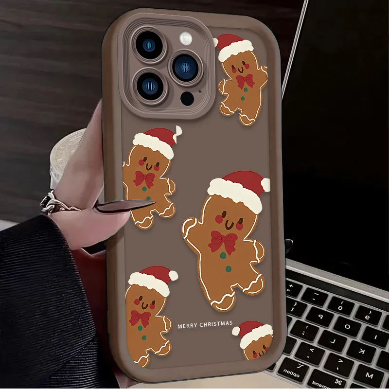 عيد الميلاد الزنجبيل الحال بالنسبة آيفون 16 15 14 13 12 11 برو ماكس X XS X S ماكس XR SE 2020 7 8 زائد للصدمات سيليكون الغطاء الخلفي