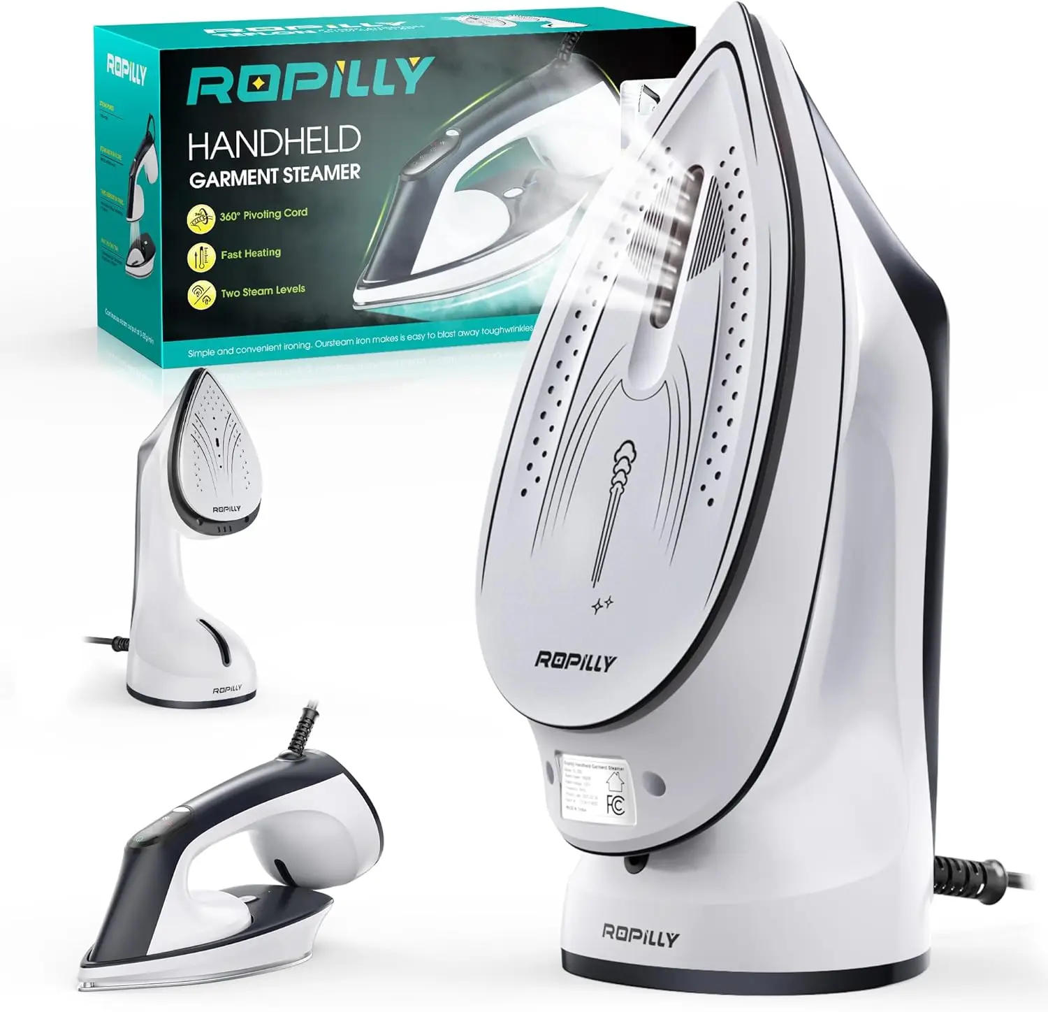 

1600W 2-in-1 Steamer & Iron with Large Ceramic Plate, Powerful Turbo Steam, Smart Temperature Control for All Fabrics