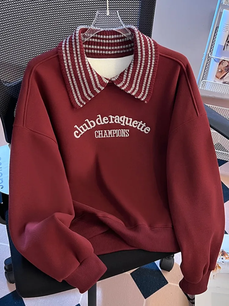 المرأة المتضخم Fce اصطف متماسكة البلوز طوق البلوز طويل Sve مخطط النسيج التصميم الأصلي شتاء جديد Ar... #3