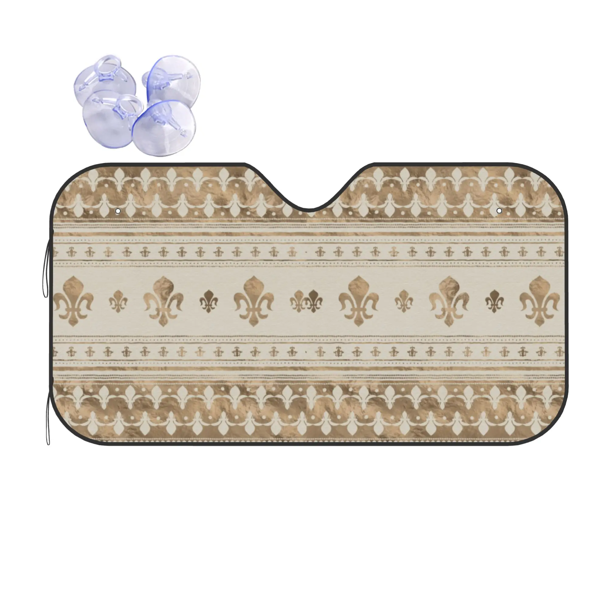 Windshield Sun Shade Car Pastel Gold Fleur De Lis Solar Reflector Protector Visor Screen Heat Insulation Cover