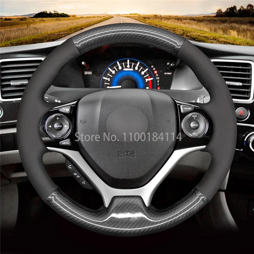 

Hand-Sewn Non-slip PU Carbon fiber Leather Car Steering Wheel Cover for Honda Civic Civic 9 2012-2015 Interior Accessories