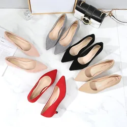 Maogu Low Heel Pumps Lady Pointed Toe Kitten Heels Female Green Flock Plus Size 43 44 45 46 Red Shoes 2023 Women 5cm High Heels