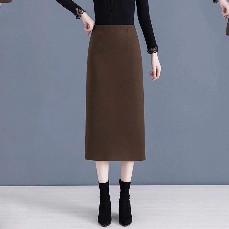 خريف شتاء جديد تنورة المرأة ألف خط منتصف طول الصوفية شق تنورة الراقية تنورة مستقيمة