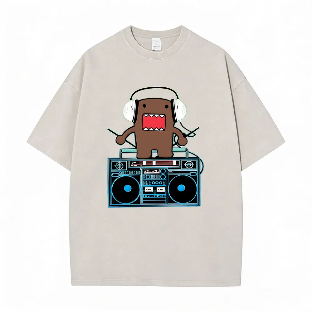 

Washed Vintage DJ Domo Kun Doll T Shirts Men's Women Cotton Casual T-Shirts Harajuku Fashion O-Neck Oversized T-shirt Streetwear