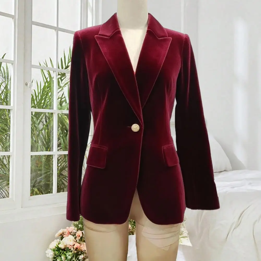 

Women Velvet Suit Coat Long Sleeve Notched Collar Suit Jacket Single Button Slimming Tailored Blazer Red Velvet Suit Autumn Coat