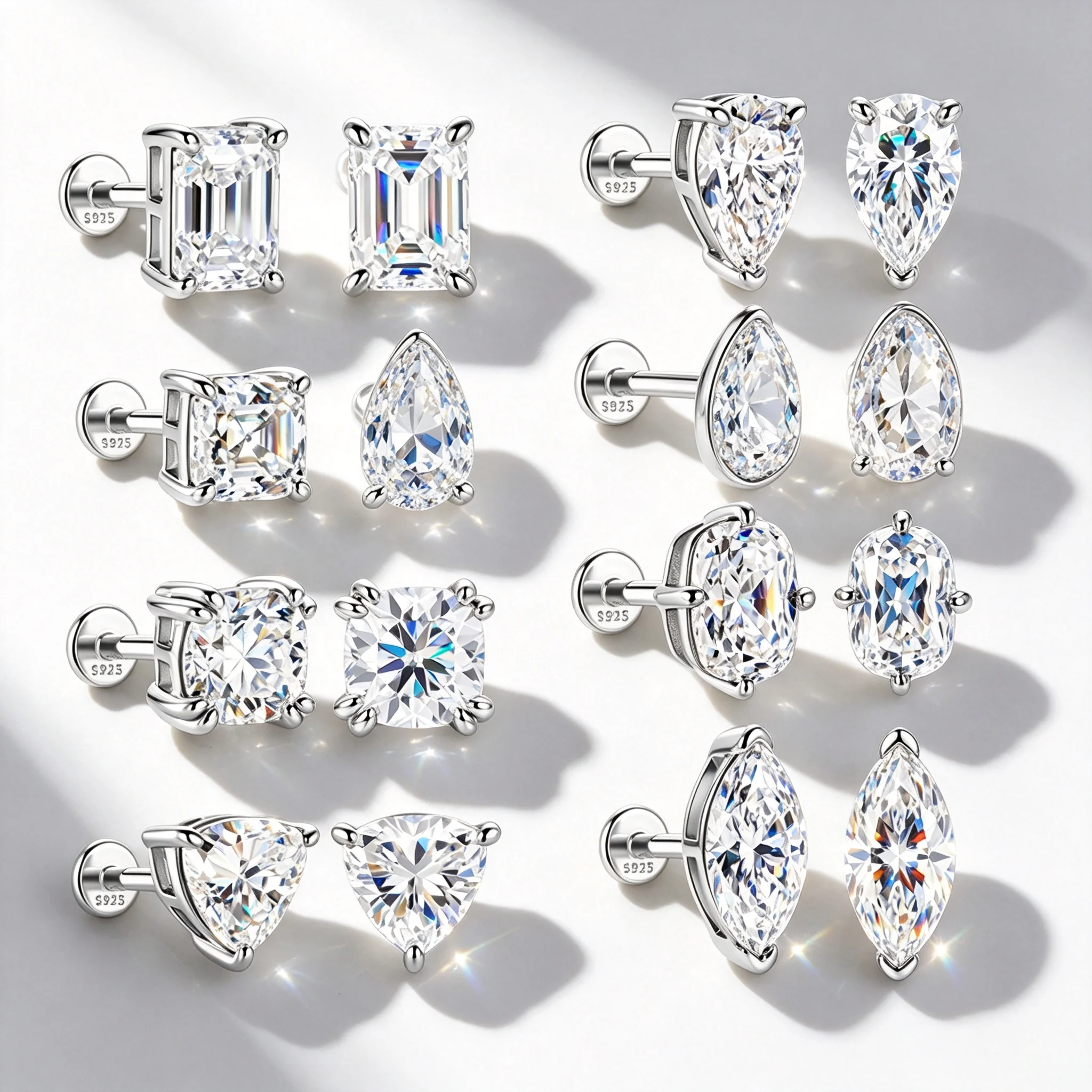 AIDE 925 Sterling Silver Classic Moissanite Flat Back Piercing Earring for Women 1 Carat Geometric Shape Wedding Bridal Jewelry view 3