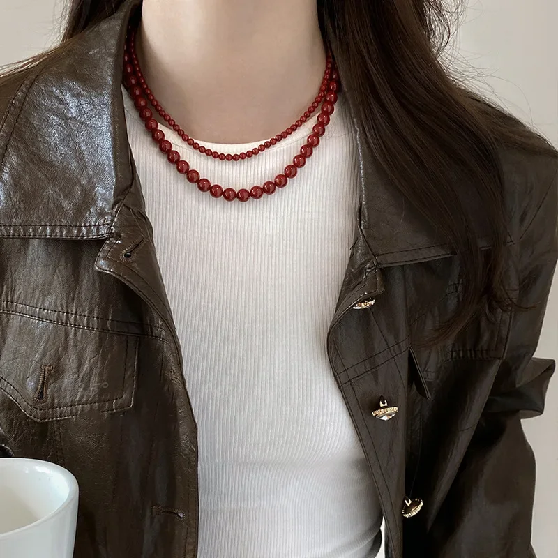 Minar Charming 4 6 8 10 12mm Round Glass Beads Strand Beaded Necklace for Women Silver Plated Ingot Clasp Chokers Pendientes