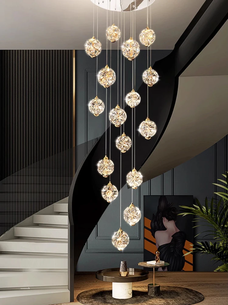 

Crystal Staircase Pendant Lamp Flower Decor Lighting Fixture Luster Indoor Villa Modern Pendant Lights Loft Stair Led Chandelier