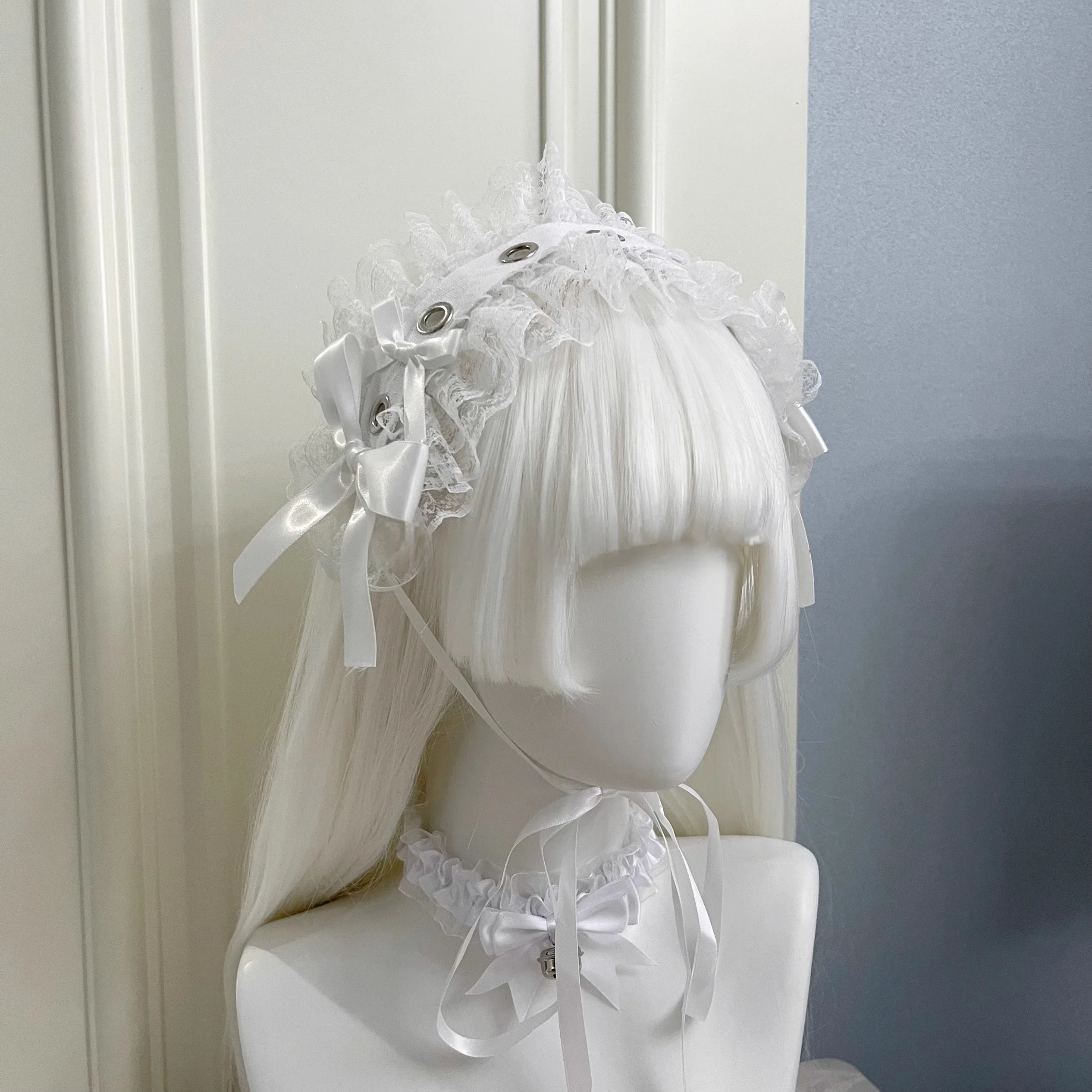 Nowa Lolita Harajuku ażurowa opaska na głowę Spicy Girl koronkowa kokarda nity ozdoba na głowę Dark Gothic KC nakrycie głowy