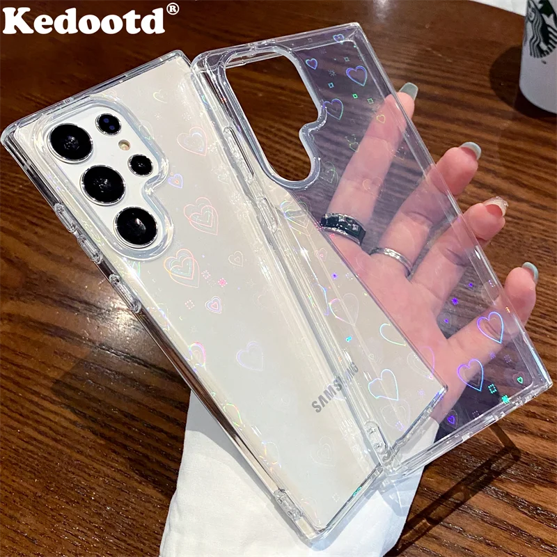 

Clear Luxury Holographic Gradient Love Heart Case For Samsung Galaxy S24 S23 S22 Ultra Plus FE A54 A34 A24 A14 A53 A52 5G Cover