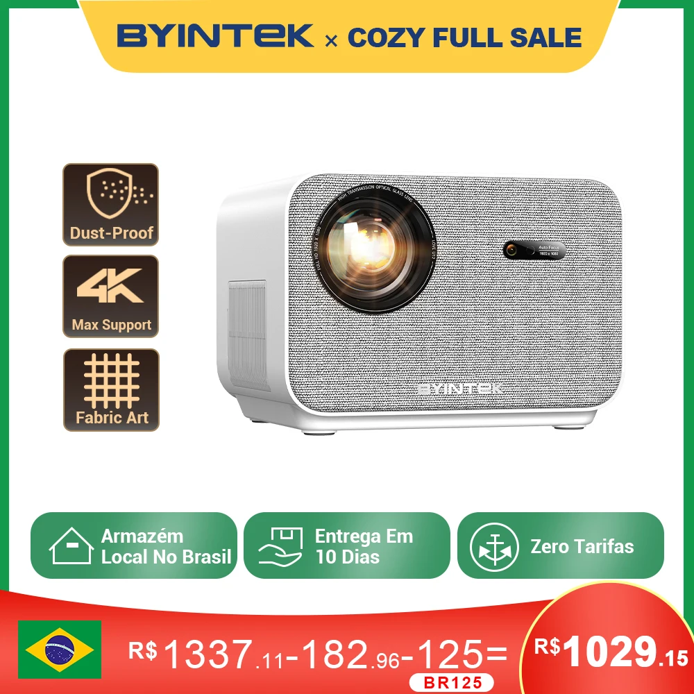 BYINTEK LOVE U12 Full HD 1080P Projetor 4K 800 ANSI Android WiFi 6 Projetores de home theater com foco automático para vídeo de reuniões de filmes