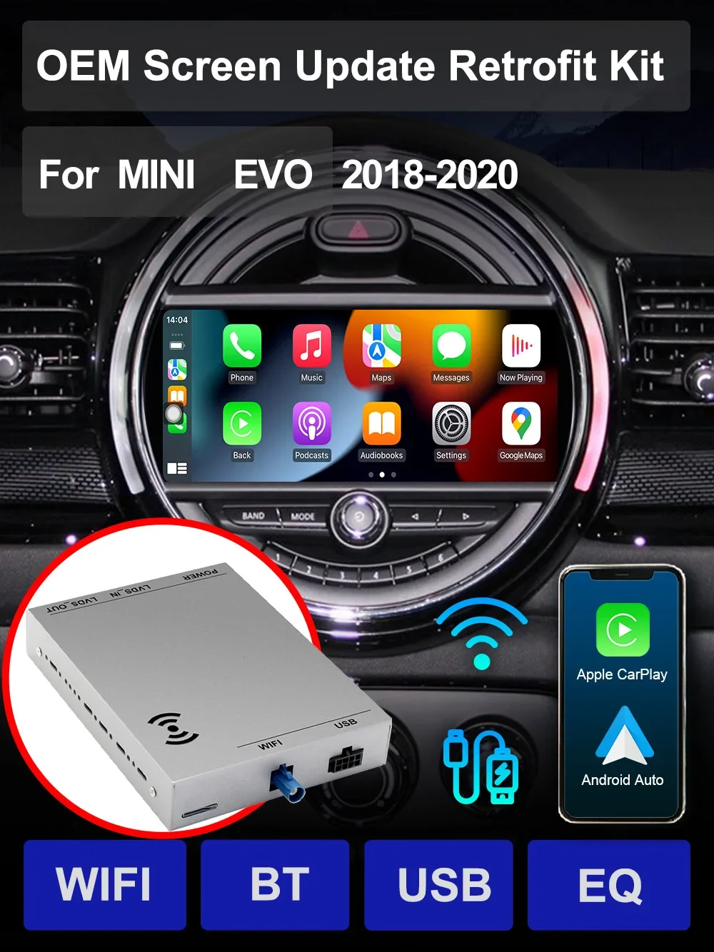 Wireless Carplay For MINI Cooper JWC R55 R56 R57 F55 F56 F57 Countryman F60 R60 Peaceman R61 CCC CIC NBT Android Auto Module Box
